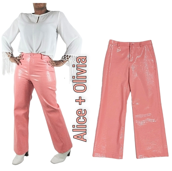 Alice + Olivia Trent Rose/Pink Crocodile Barbiecore Embossed Vegan Leath…